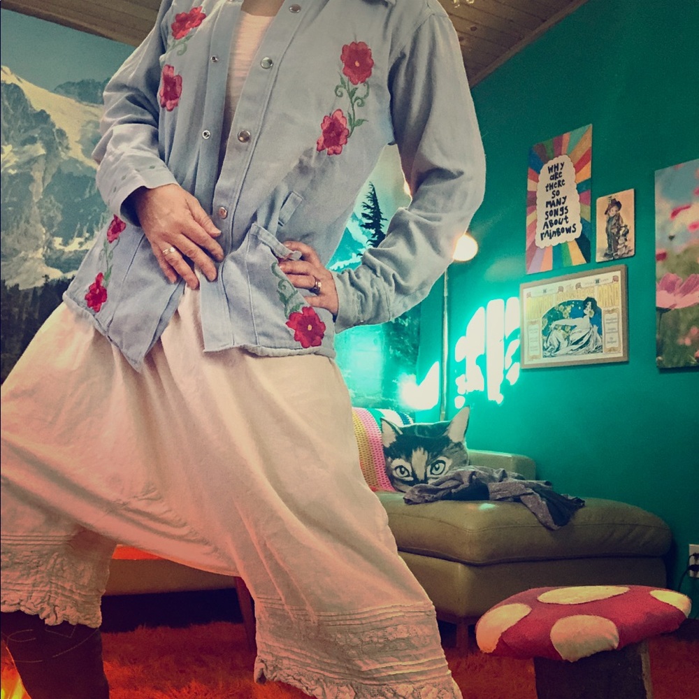 Vintage sweet soft embroidered denim over shirt